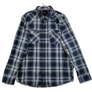 Pendleton Canyon Pima Cotton Shirt Blue Grey Plaid‎  w/Pearl Buttons XL